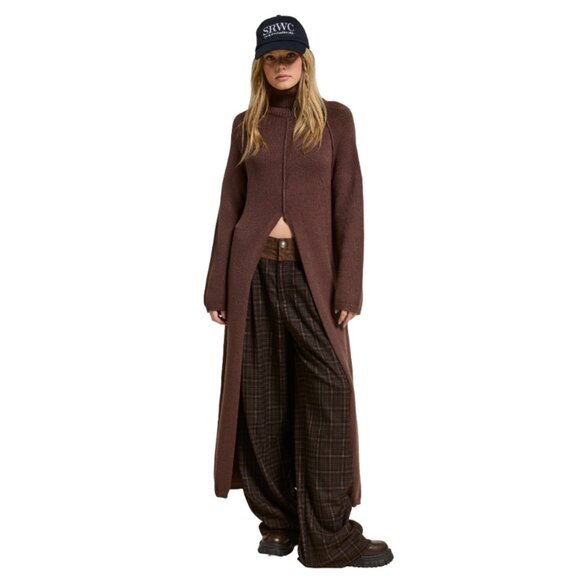 Mimosa Brown Turtleneck Split Front Midi Sweater MD4063_C2 - Picture 3 of 5
